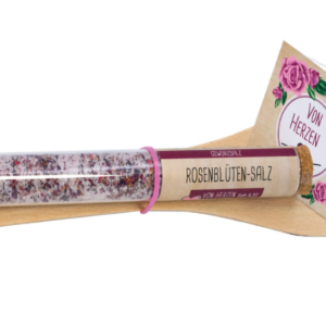 Geschenk: Pfannenwender mit Rosenblütensalz - Geschenkset "Von Herzen"