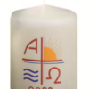 Kerze : Osterkerze mit Motiv Sonne-Welle-Alpha-Omega - mit Zahl